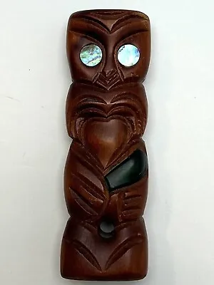 Vtg New Zealand Maori Hand Carved Wood Flat Teko Tiki Totem Statue Abalone Eyes • $14