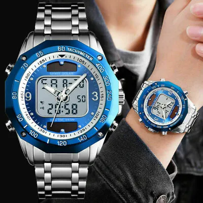 $7.69 • Buy MENS SOLAR POWERED WATERPROOF WATCH Digital Sport Analog Stainless Steel Watches