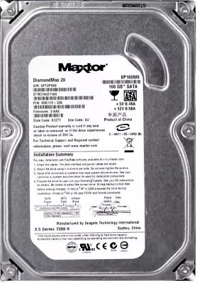 Hard Drive Maxtor Diamondmax 20 STM3160211AS 6P160W0 160GB 7.2K 2MB SATA II 3.5 • £171.02