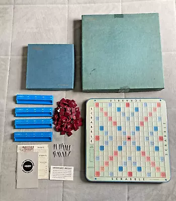 Vintage Scrabble Deluxe Edition Rotating Turntable Board Blue Tiles & Holders • $29.99
