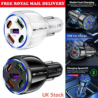 Universal Fast Car Charger 5 USB Type C Port Cigarette Socket Adapter For Phones • £7.95