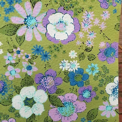 Vintage Wallpaper Mid Century Floral 1950s 1960s Flower Green Purple Bold 50FT  • $65