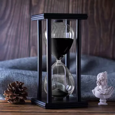 Hourglass Timer With Black Sand 60 Minute Wooden Frame Sand Timer Creative Han • $42.92