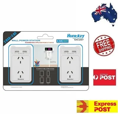 £35.95 • Buy 2 X Wall Socket IPhone Tablet Charger 2 Socket + 2 USB A 5V 2.4A Power Station