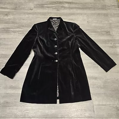 Laura Ashley Womans Black Velvet Lined Button Up Mid Length Coat Jacket Sz Uk 16 • £29.99