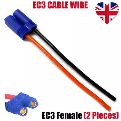 2xPrewired Female EC3 Connector Lead 12AWG 120mm For RC Lipo Battery Discharged • £4.69