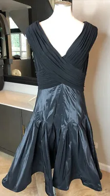 Tadashi Shoji 12 Black Cocktail Party Dress Fit & Flare Taffeta V Neck Dress H1 • $59.99