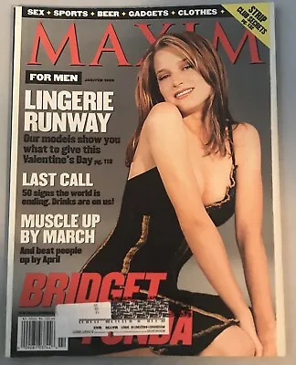 1999 Maxim Magazine January February Bridget Fonda Cover Lingerie Models Feature • $11.99