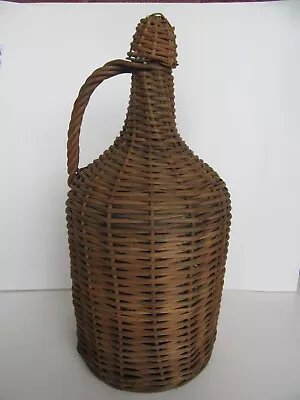 Antique Wicker 2 Gal. Aqua Wine / Rum Demijohn Glass Jug W/ Cap (18.5 ) • $119.95