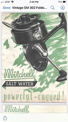 Vintage Mitchell Salt Water Reel Foldout With 302 Schematics - PDF Copy • $5