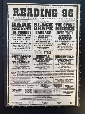 £11.99 • Buy READING FESTIVAL - RAGE AGAINST MACHINE 1996 15X11  Poster Sized Press Advert