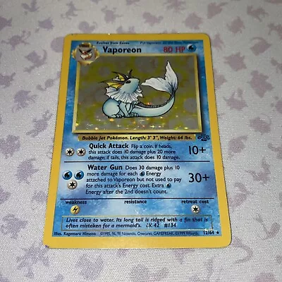 Pokémon TCG Vaporeon #12/64 Holo Rare - 1999 Jungle Unlimited • $5