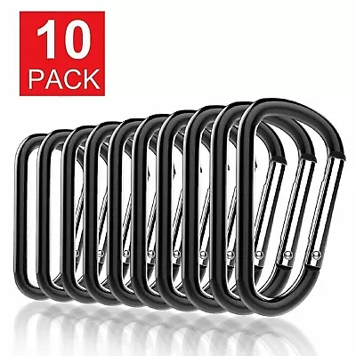 10-Pack D Shape Black Aluminum Carabiner Clip Snap Hook Small Camping US SELLER • $4.19