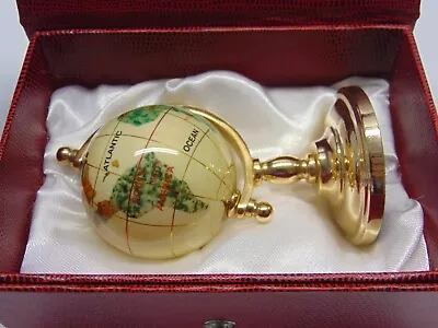 Miniature 4  Tall Gold Tone Desk World Globe In Gift Box • $15