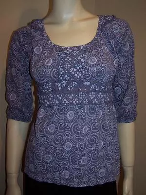 C KEER Anthropologie Lavender Ruffle Ruched Print Tunic Top Shirt Size Small • $19.99