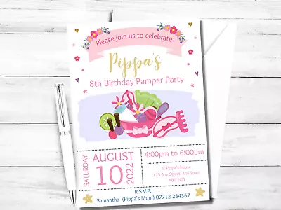 Pamper Party PERSONALISED Invitations - Girls Spa Night/Day Birthday Invites • £4.45