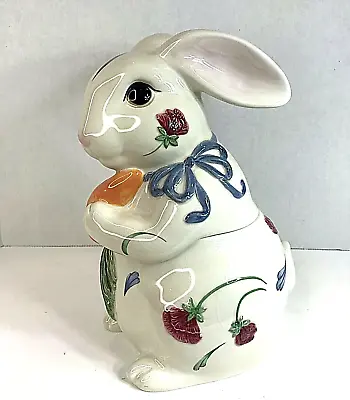 Lenox Bunny Rabbit Poppies On Blue Cookie Jar Canister Barnyard Collection 10  • $22.98