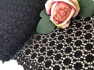 Beautiful Black Floral Venice Double Edge Guipure Lace Trim 8.5 /22cm  • £3.95