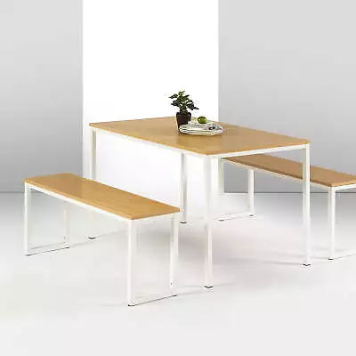 Louis 48  White Metal Dining Table With Benches 3 Piece Dining Set • $148.50