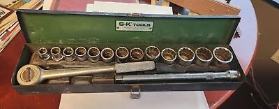 Vtg Sk Tools 1/2  Drive Sae Socket Set 15 Pc  In Metal Box Vtg Usa 🇺🇸 • $99