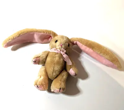 Vintage Jointed Rabbit Plush Long Eared Brown Pink Easter Bunny Stuffed Toy Doll • $10.97