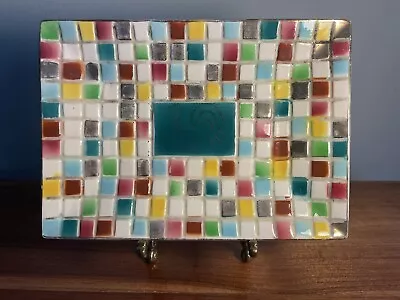 Vintage Mid Century Ceramic Multicolored Mosaic Tile Trinket Dish 6” X 8 1/4” • $17.99