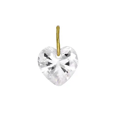 9ct Gold & Clear CZ Crystal Heart Charm Love Romance Charms • £15.45