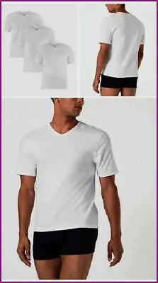 £16.95 • Buy M&s 3 Pack Mens Cool & Fresh V-neck T-shirt Vests Cotton Lycra Regular Fit White