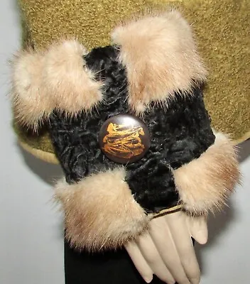 Rare Pair Of Real Pastel Mink And Real Black Broadtail Fur Coat Cuffs 14 1/2x6  • $119.95