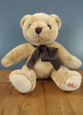 Hamleys Golden Teddy Bear With Brown Bow 9  Seated Soft Toy • £4