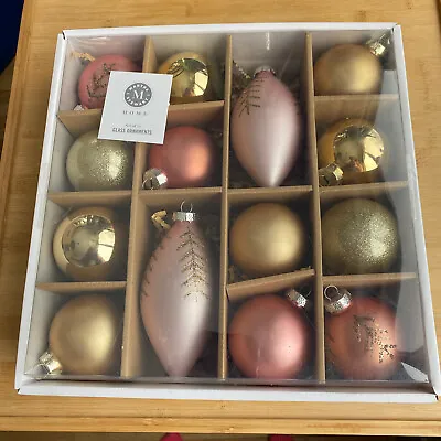 Martha Stewart Glass Ball Christmas Ornaments Rose Gold Glitter Box Set Of 14 • $40
