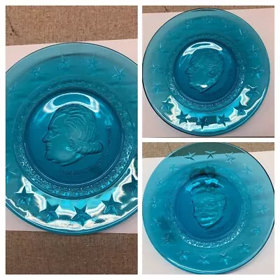 Lot (3) Wheaton Collectible Blue Glass President Plates Wilson / Taft / Adams • $28