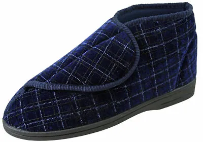  NAVY SLIPPERS WASHABLE INDOOR  WIDER FIT RIPTAPE HOUSE SLIPPERS Uk Size 11 • £11.99