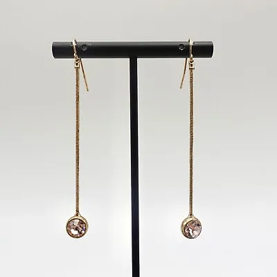 Earrings Long Shoulder Duster Sweep Pink Round Crystals Gold Tone Snake Chain • $10.49