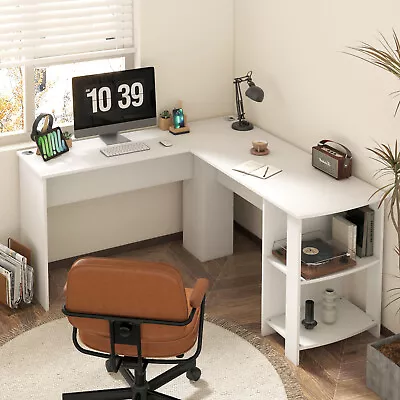 Oikiture L-shape Computer Desk Home Office Writing Desk W/ Storage Shelves White • $199.90