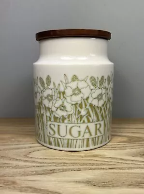 Hornsea Fleur Sugar Canister Jar Wooden Lid Green & White Vintage 1970s • £8.99
