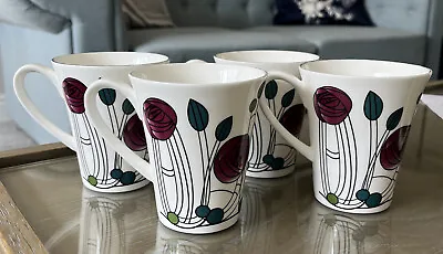 £8 • Buy JT 4 X Past Times Mackintosh Art Deco Fine Bone China Mugs Floral Roses Design