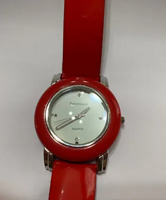 Fahrenheit Watch Red Surround And Strap FH8002 43mm Stainless Steel Back Working • £8