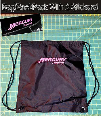 Mercury Racing Black Bag BackPack With 2 Sticker DECAL Race Boat Outboard  • $18.99