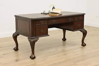 Georgian Design Mahogany Office Desk Leather Top Meridian #49385 • $1575