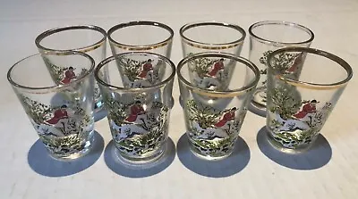 Vintage Set 8 Equestrian Shot Glasses.  Made In England • $85