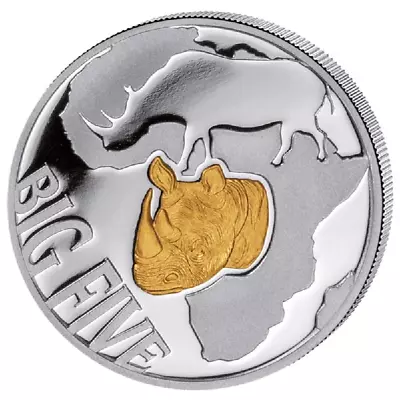 2013 Congo Big Five Rhino Gold Gilt 1/10 Oz Silver Coin - 3000 Mintage • $24.95