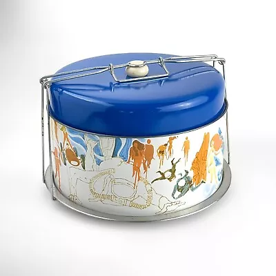 $34 • Buy Vintage Metal Cake Carrier Food Saver Trench Art Painted Summer Theme