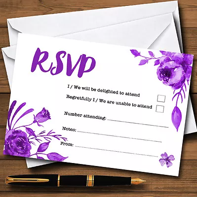 Cadbury Purple & White Watercolour Floral Personalised RSVP Cards • £7.16