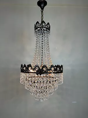Antique Vintage French Swarovski Crystals Chandelier Lighting Ceiling Lamp 1960s • $475