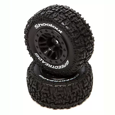 Duratrax SpeedTreads Shootout SC F/R Black Mtd 2 Traxxas Slash ECX 4X4 RC Tire • $22.99