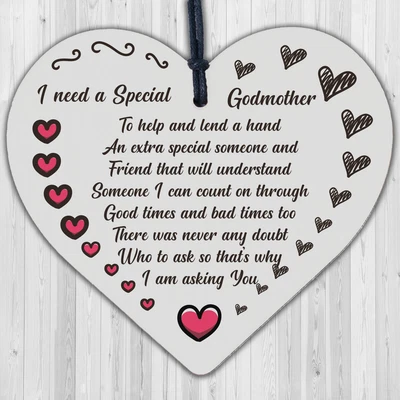 £3.99 • Buy Godmother Asking Gift Wood Heart Thank You Christening Gift For Friend Godparent