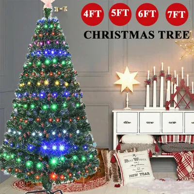 Artificial Christmas Tree Pre-Lit LED Fiber Optic 4-7 Ft Xmas Tree Holiday Decor • $89.99