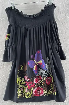 VaVa By Joy Han USA Womens Black Floral Butterfly Embroided Boho Dress M • $28.01