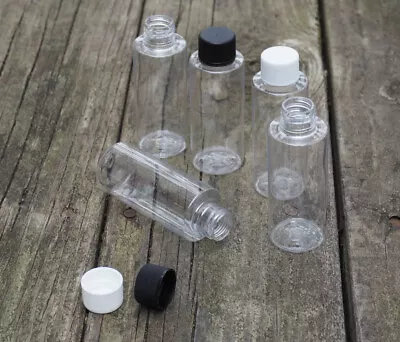 2 Oz. Plastic Clear Cylinder Bottles With White Ribbed  Cap Travel Size 10 PACK • $19.99